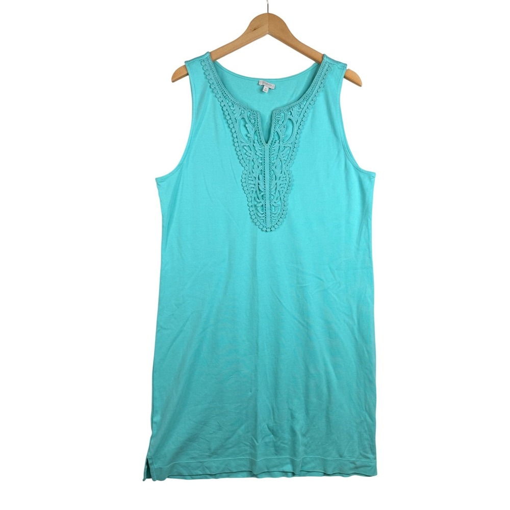 Talbots Sleeveless Decorative Embroidered Split Neck Dress size XL Blue